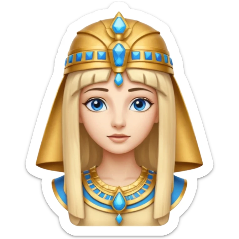 Cleopatra vestita da faraone con il cappello da faraone ma con gli occhi azzurri e i capelli lunghi biondi non troppo chiari con il cappello da faraone dorato senza frangia  sticker