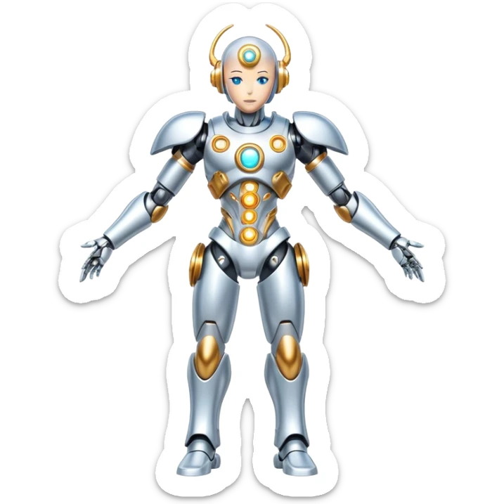 Shiny Futuristic Mechanical Glossy Celestial Godly Divine Metal-Cyborg-Fakemon-Pokemon-Digimon-Spectrobes-fusion, full body sticker