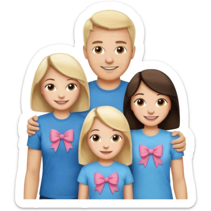 happy white family with one dad, one mom, one blonde girl, and one brunette girl sticker