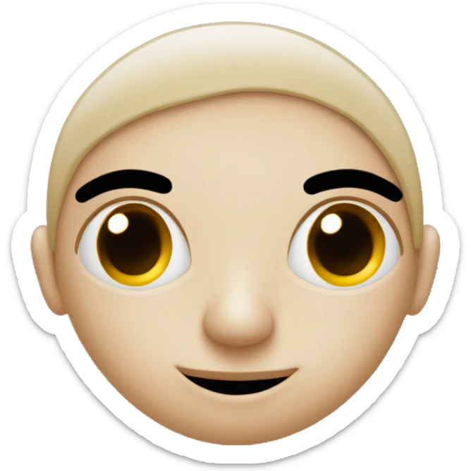 face with eyebrows close together, very narrow eyes, and the mouth a flat line with upturned edges sticker