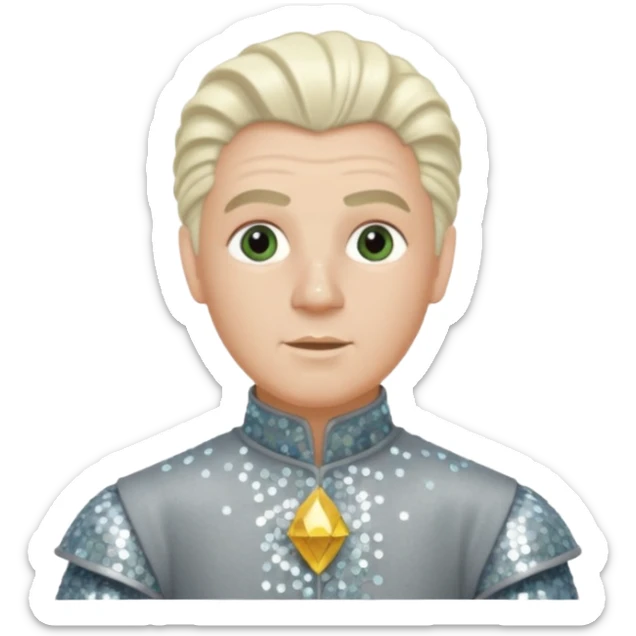 Servant Boq from the Wizard of Oz with white blonde hair, gray sequin outfit sticker