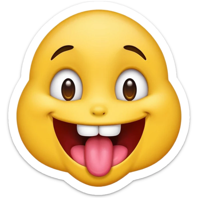 emoji with wide open eyes, big smile, drooling and tongue hanging out, fun and cheeky, bold colors sticker