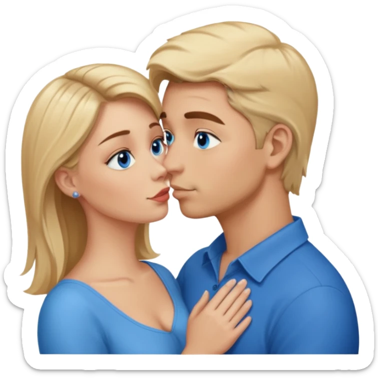 Man with blonde hair and blue eyes kissing his wife with brown hair and brown eyes  sticker