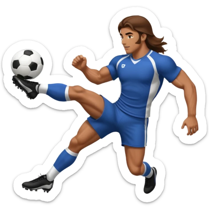 Long Haired Football Players, Male player with long hair kicking ball sticker