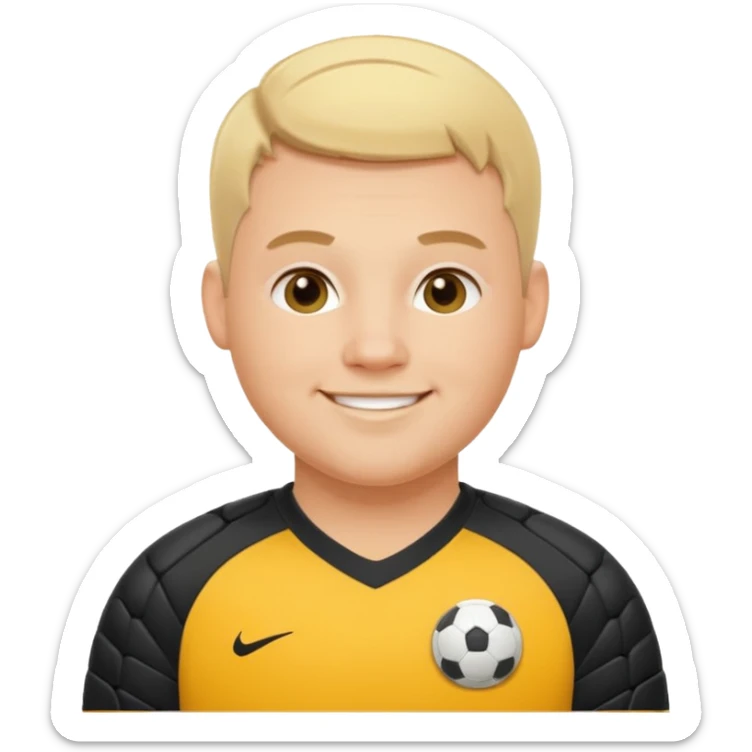 Very Fat soccer goalkeeper with chubby cheeks and crew cut blonde hair sticker
