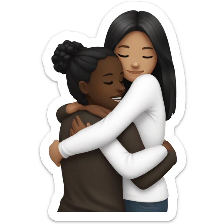 White girl with black hair hugging black girl sticker