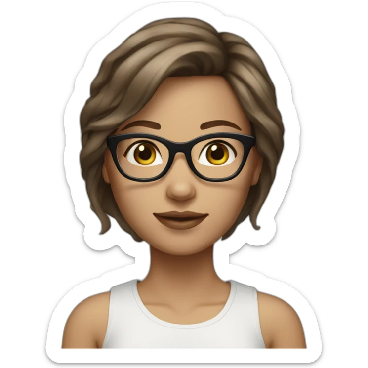 girl brown hair, blue eyes, eye-glasses,light skin sticker