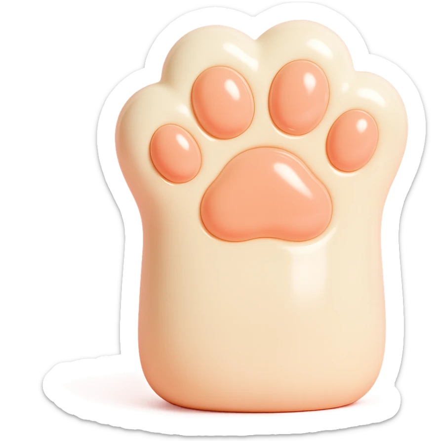 fluffy cat paw, vinyl figure style, shiny and collectible, toy-like sticker