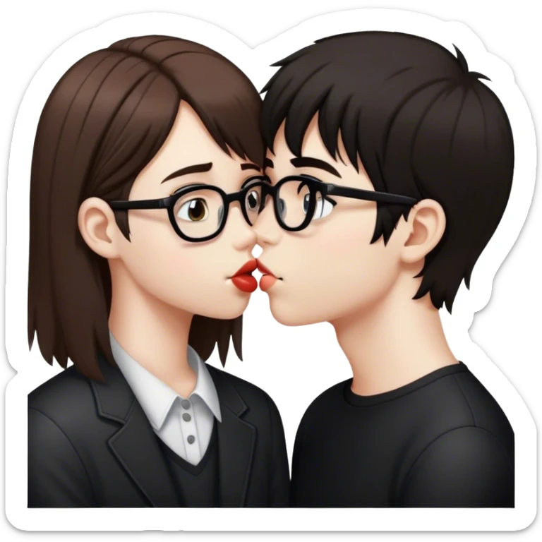 brown hair nerd boy kissing black hair emo girl without glasses sticker