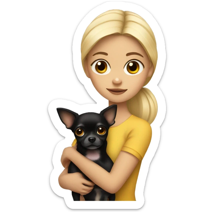 blonde girl with black & dark brown chihuahua in her arms sticker