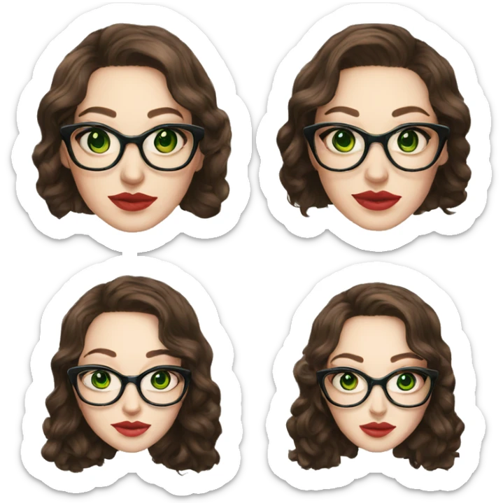 Kat Dennings with green eyes glasses and brunette with highlights hair sticker