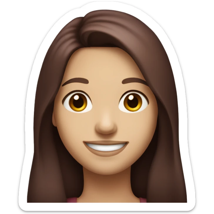 Smiling brunette girl long burgundy hair brown eyes small nose and big perfect smile  sticker