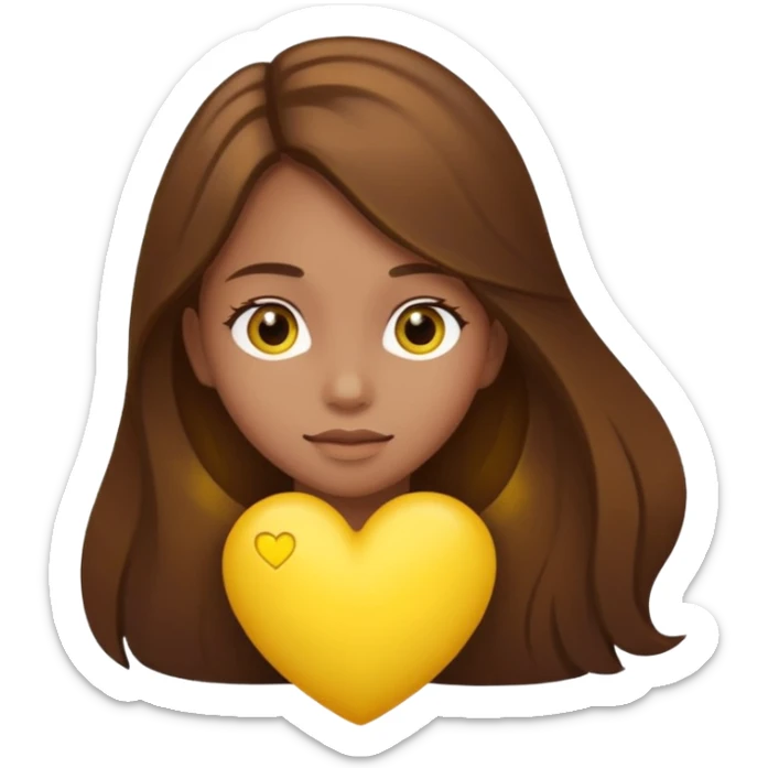 Girl with long brown hair doing she put my name in a yellow hearts￼ sticker
