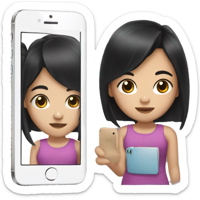 An asian girl with middle dark skin, with black hair an iPhone in the hand sticker