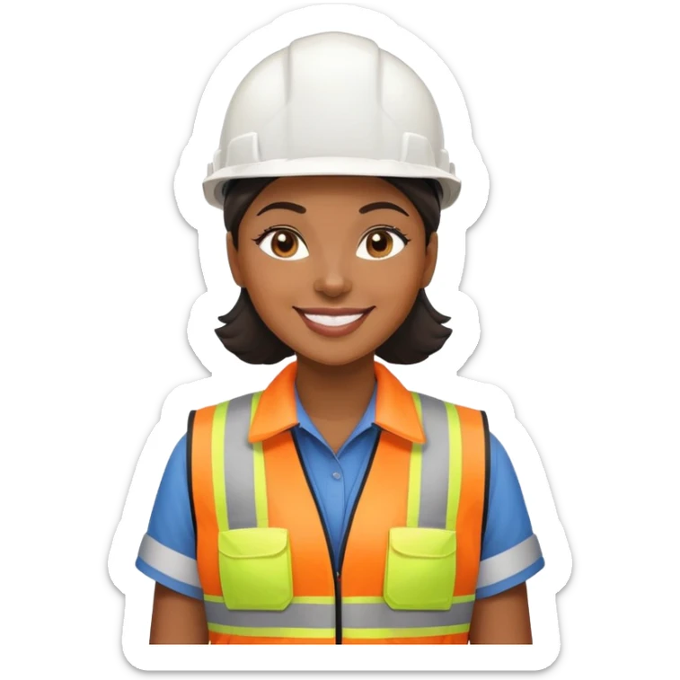 Black woman factory worker wearing safety vest and hard hat smiling sticker