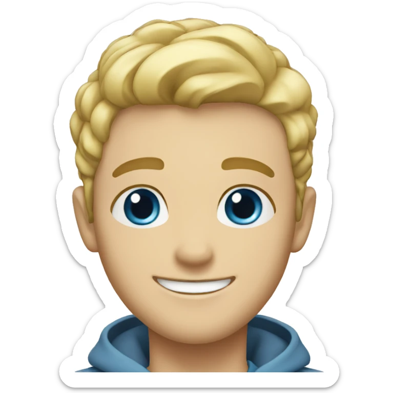 blonde male with short hair, sky blue eyes and big smile sticker