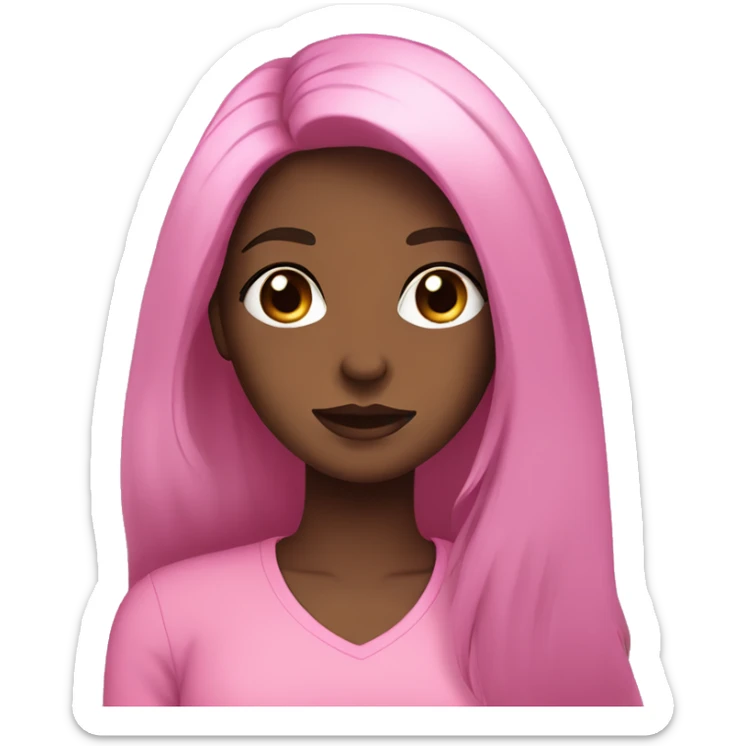 Dark brown long hair Brown girl with large black eyes and lashes, a pink shirt sticker
