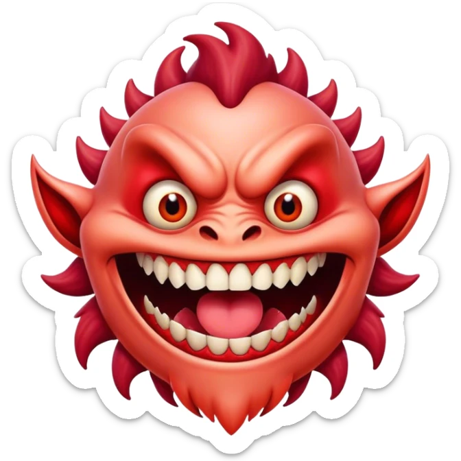Monster comes out of the eye of a creature who has red skin and a wide smile with long teeth sticker