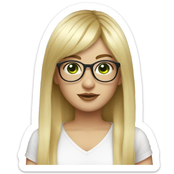 Big girl blonde hair glasses green eyes straight hair with fringe sticker