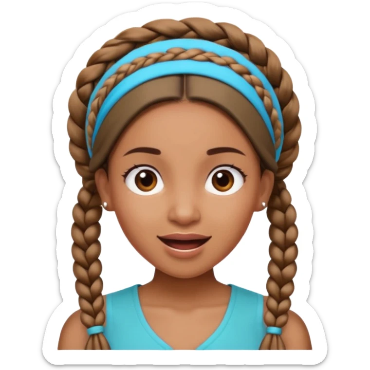 big lose braids starting from the top of the head woman face wiith big visible braids and mono color headband on head excited face and braids as big as headband sticker