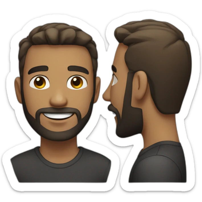 light brown male, fade hair, good beard, white teeth, black t shirt approximately 30 years old, good beard sticker