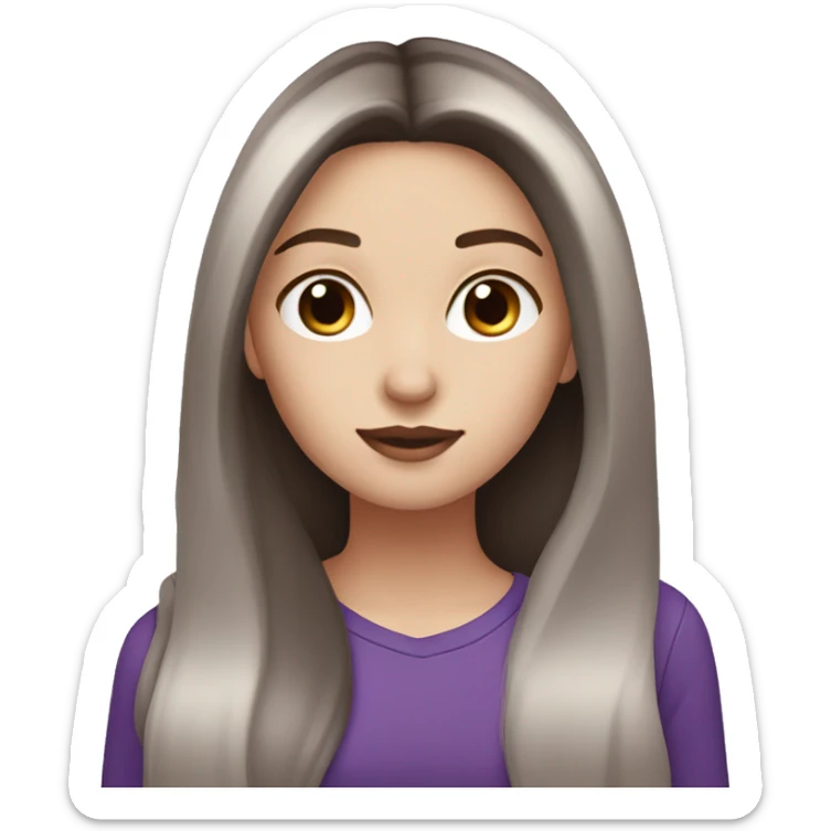 white girl with dark brown long hair with purple ombré at the tips sticker