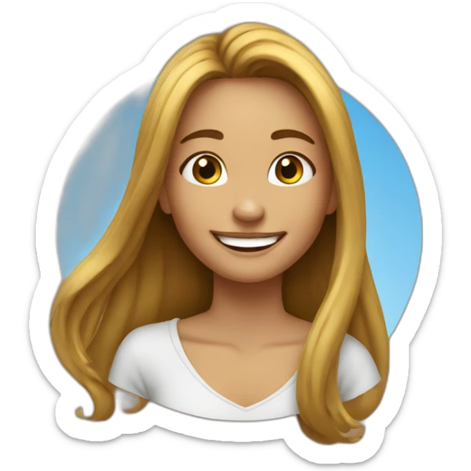 happy girl with long hair-without necklace-with round earrings sticker