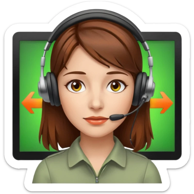 woman, brown hair, middle european, wearing a headset. she is controling limits on screen: green = ok, orange = bald überschritten, re = limite überschritten sticker