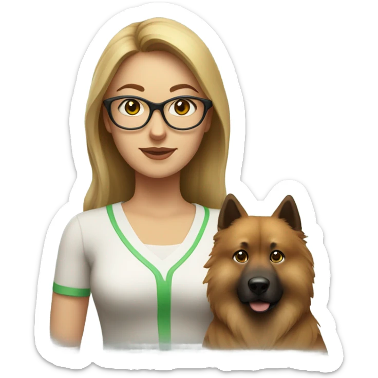 Brown light hair woman aux Green eyes with glasses Green eyes and White eurasier dog  sticker