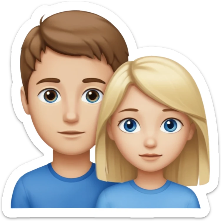 brown haired blue eyed boy next to a blonde haired blue eyed girl  sticker