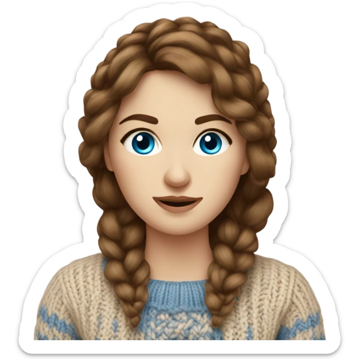 beautiful finnish brown hair woman with blue eyes knitting sweater  sticker