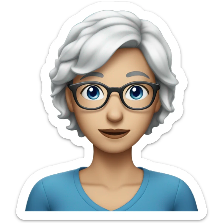 Woman with short gray hair, blue eyes and blue rimed glasses  sticker