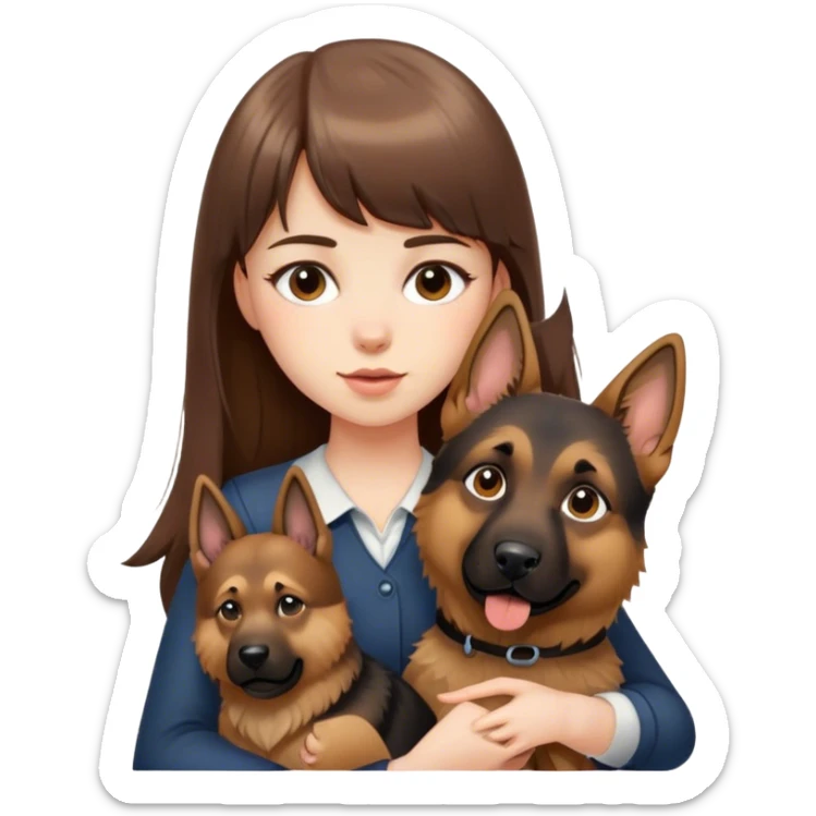 a brown long hair with bang beautiful hong kong pale skin girl holding one German Shepherd sticker