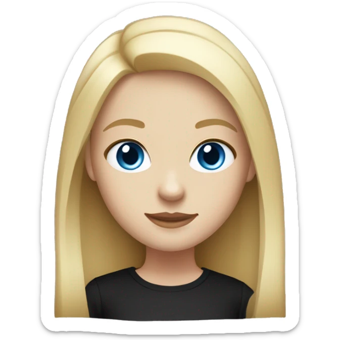 White skinned girl with medium length blonde straight hair and blue eyes with black shirt  sticker