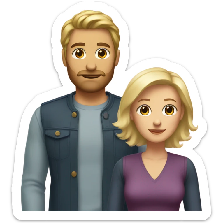 a man with a blonde short beard and short blonde hair and a woman with long blonde hair sticker
