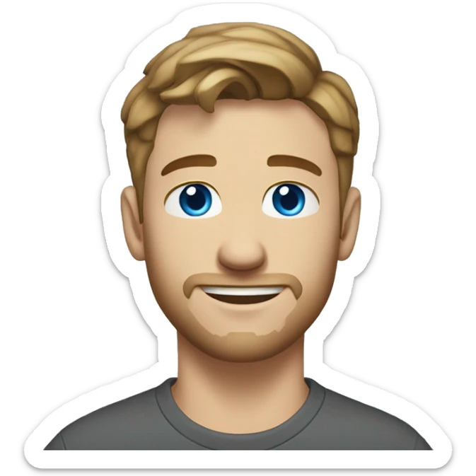 A 23 year old, White man, with short brown hair, with stubble facial hair,   with blue eyes wearing a t-shirt. sticker