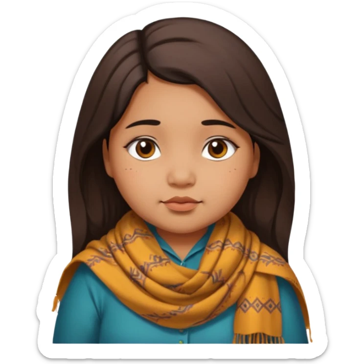 A north eastern brown (indian ) girl who is chubby but cute and her hair is mid length and her eyes are a little downturned sticker