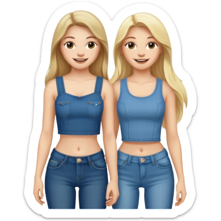 a long hair brunette pale girl and a blonde girl in jeans and crop tops smiling friends sticker