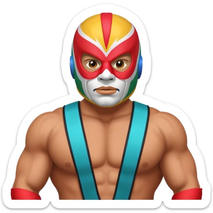 Mexican wrestler portrait, head and shoulders only, colorful luchador mask, muscular collar, confident expression, 3D cartoon, mobile game icon style, clean background, no text, no watermark
 sticker