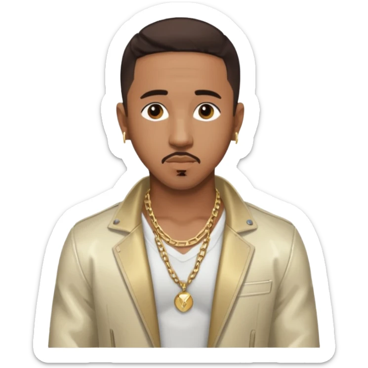 Marques Houston with dark brown hair, shirtless with necklace, metallic ivory jacket sticker