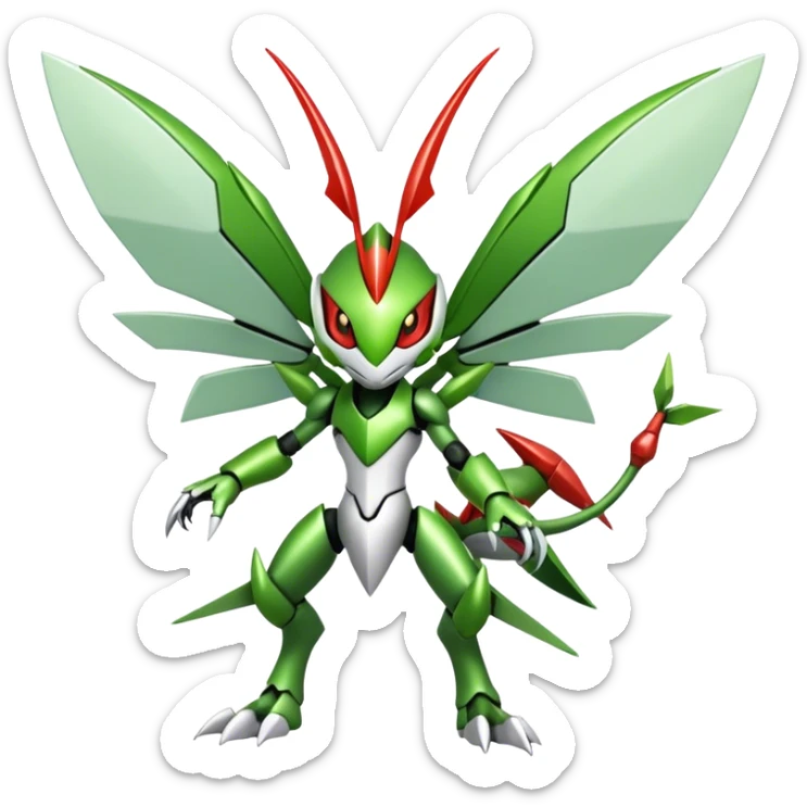 Cute Cool Edgy Shiny Futuristic Ethereal Legendary Kartana-Digimon-Scyther-Scizor-hybrid full body sticker