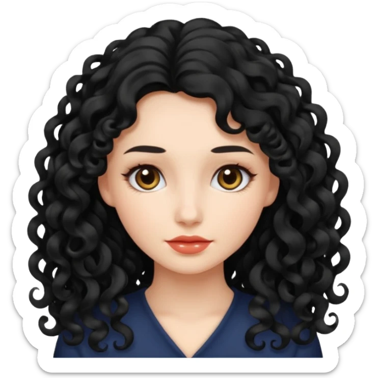 persona mujer con piel clara y rizos suaves color negro y largos  y sin volumen sticker