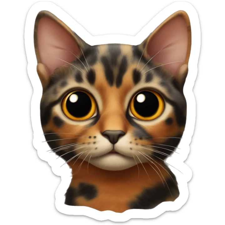 Tortoiseshell cat with an orange nose and an orange spot on top of its head between its ears sticker