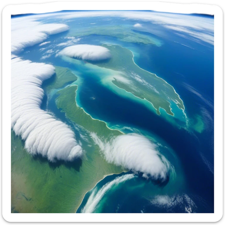 🌍 Cinematic Realistic Earth – A breathtaking, full view of Earth from space, showcasing vivid blue oceans, swirling white clouds, and lush green continents. The curvature of the planet is subtly illuminated by the sun, with a soft atmospheric glow enhancing its life-sustaining beauty. High detail, crisp textures, and realistic lighting bring out the planet's dynamic and ever-changing surface. sticker