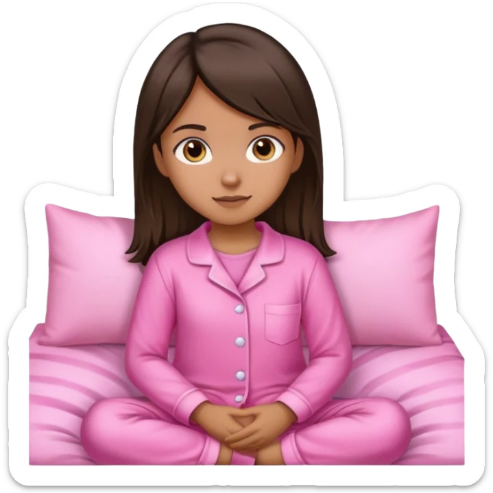 Girl with light brown skin dark hair and pink pijama sticker