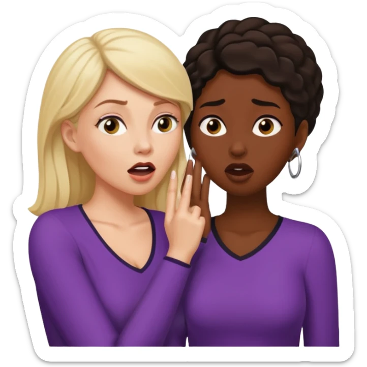 Devious white woman whispers gossip in shocked black woman's ear. sticker
