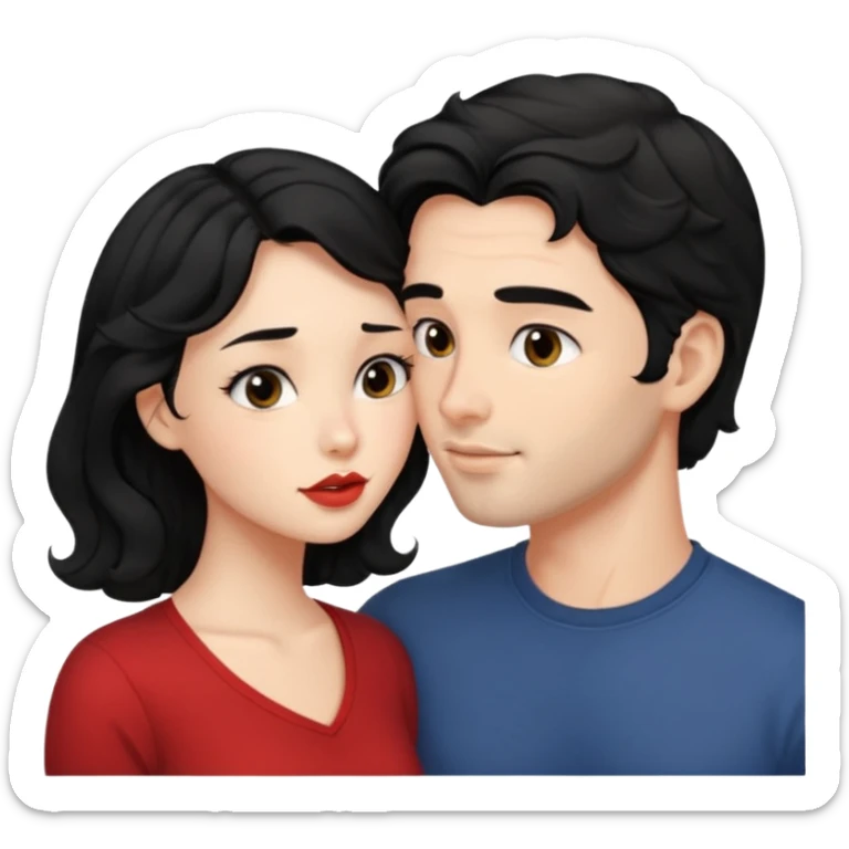 a handsome man with black short wavy hair, no beard, clean face tries to kiss a cute woman who has long~~ black hair sticker