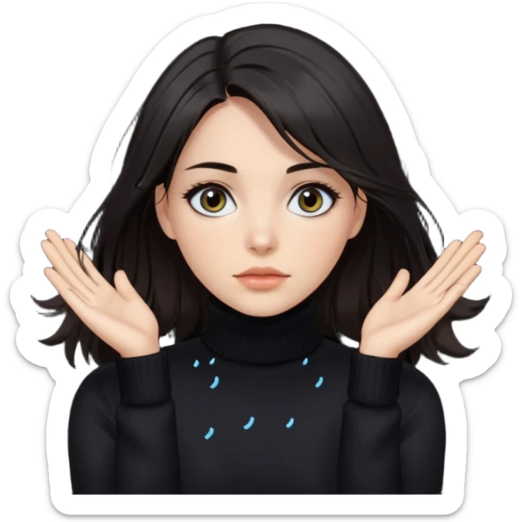 Mujer pelo oscuro con unos mechones saliendo ojos oscuros y muy atractiva y con jersey de invierno de cuello vuelto sticker