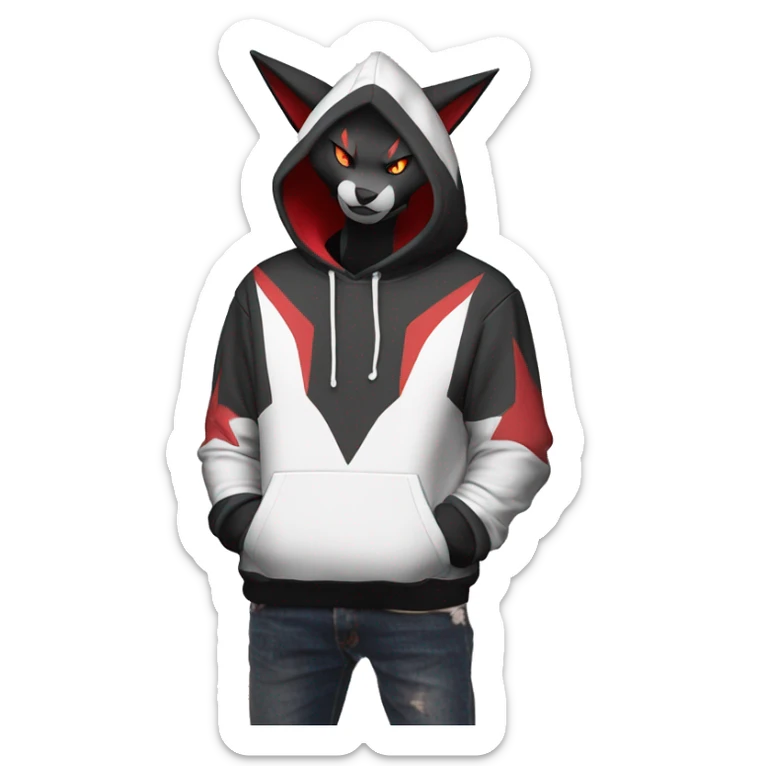 Edgy Cool Anthro Zoroark-Zangoose-Litten Fakemon Fursona Hoodie Full Body sticker