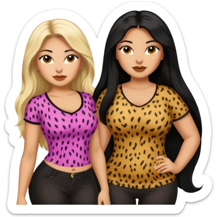 Tan Latina woman with long black hair chubby and black woman with long blonde hair slim thick in cheetah top sexy sticker